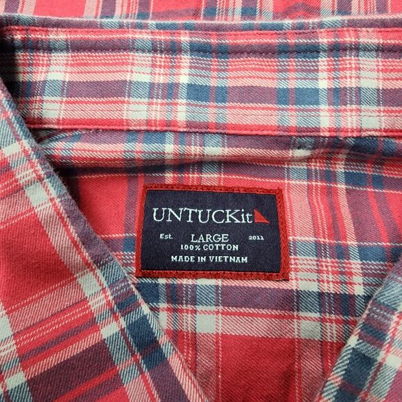 UNTUCKit Men's Pink Blue Button Up Plaid Shirt Size XL - Picture 6 of 13